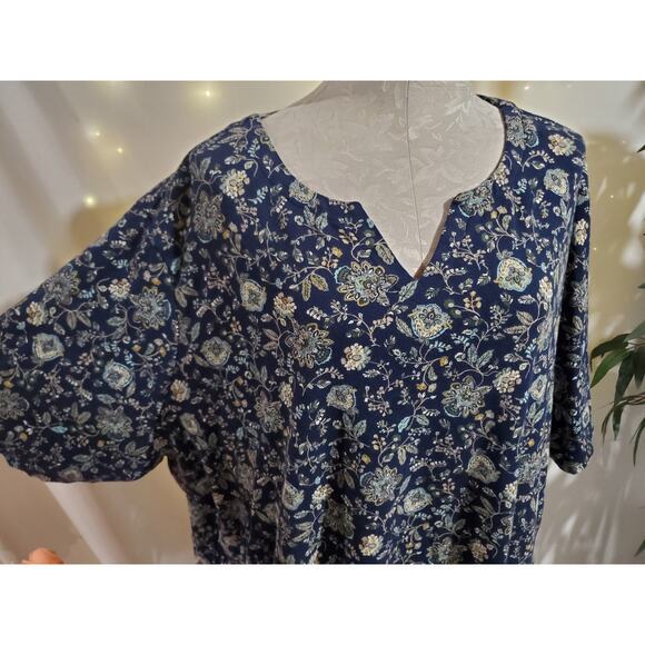Croft & Barrow Womens Floral Split Neck Short Sleeve Top Plus 4X 100% Cotton - Picture 5 of 8